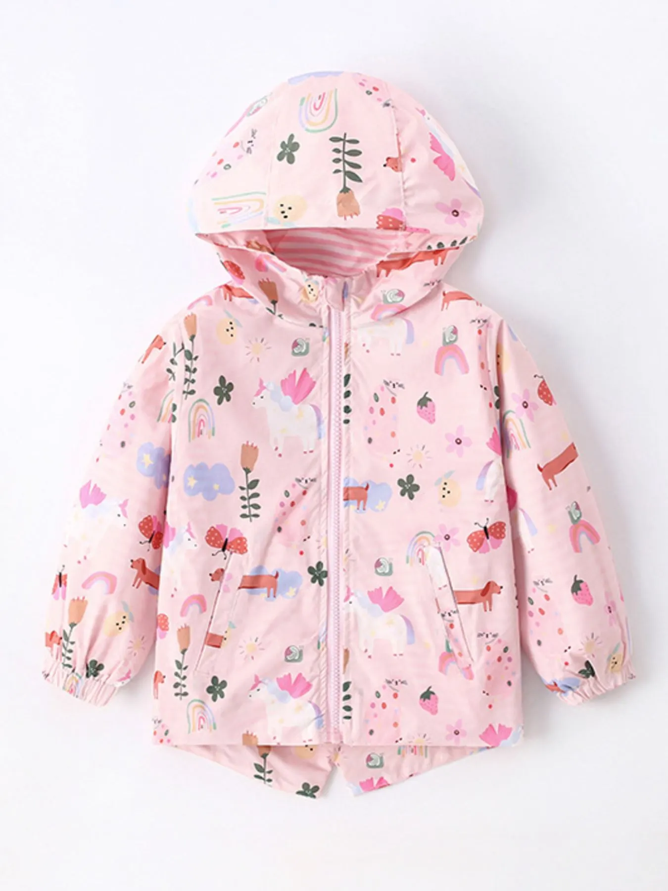 Children's Unicorn and Floral Print Hooded Jacket