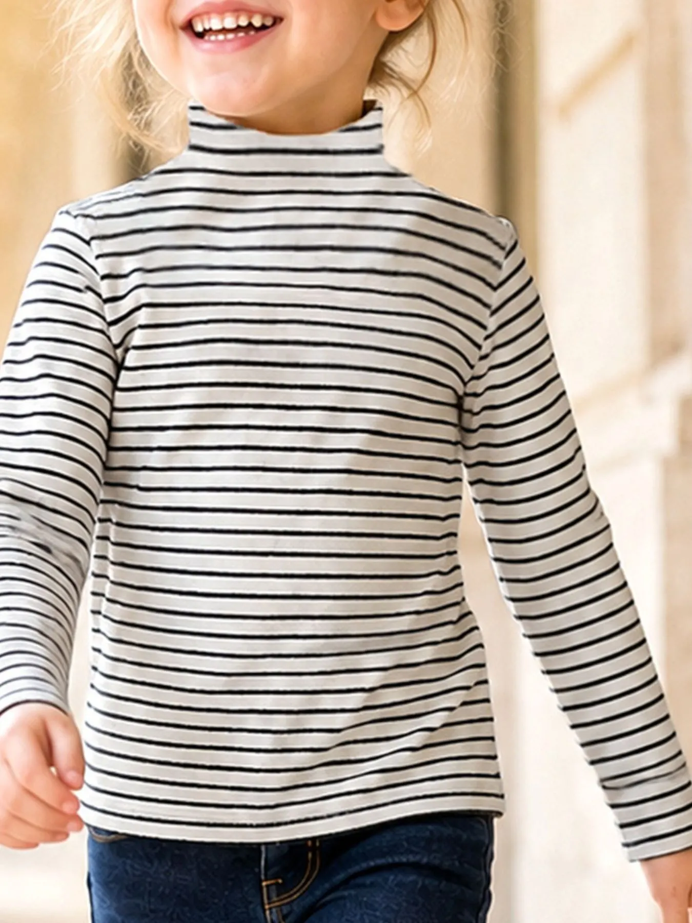 Children's Long-Sleeve Striped Turtleneck T-Shirt
