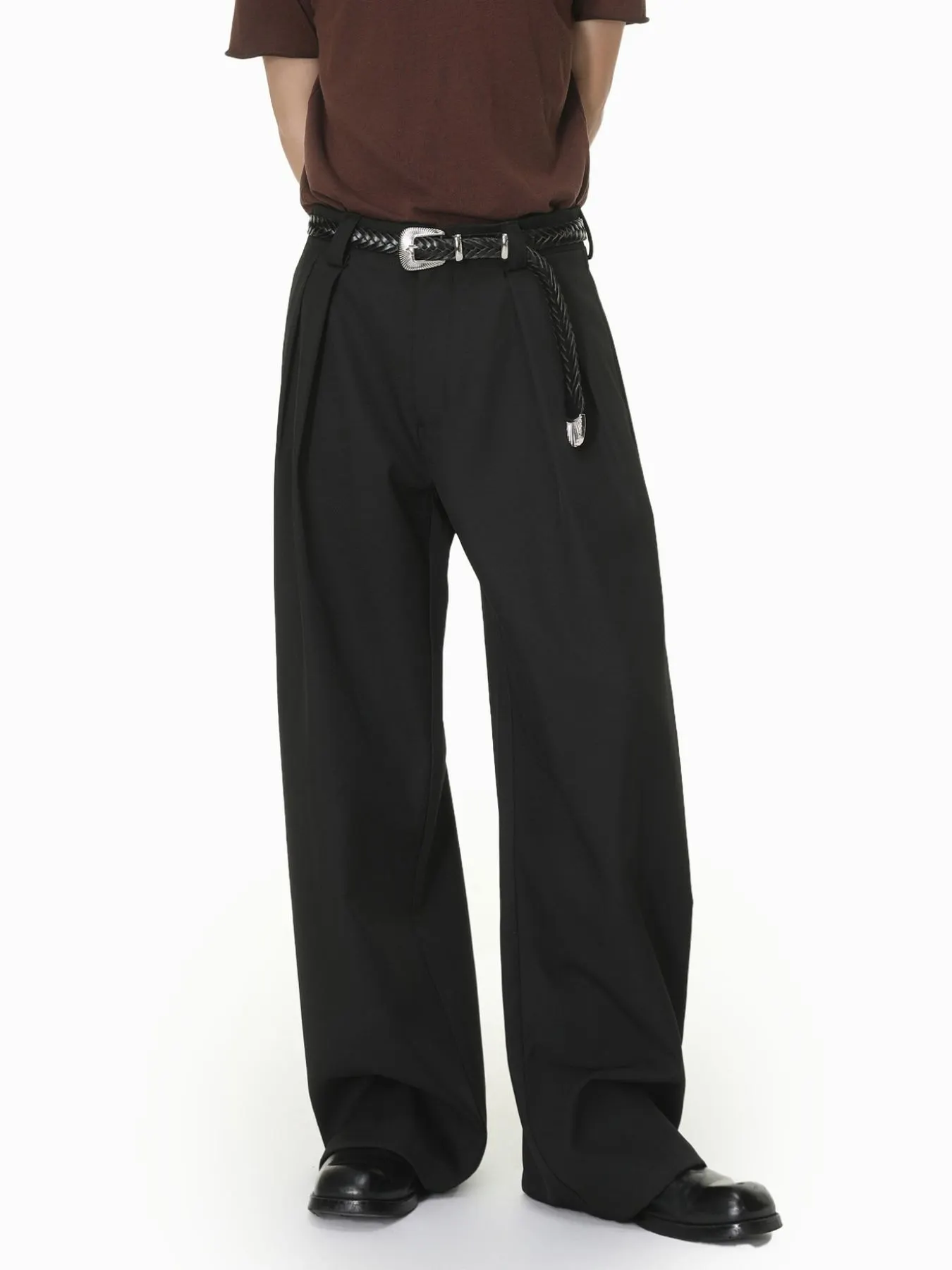 Men's High-Waisted Wide-Leg Pleated Pants