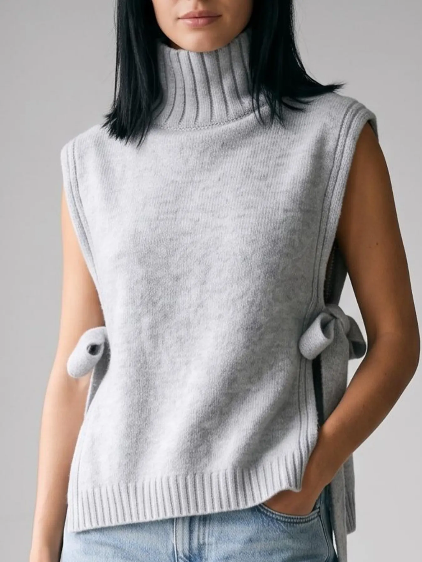 Turtleneck Side-Tie Knit Sweater Vest