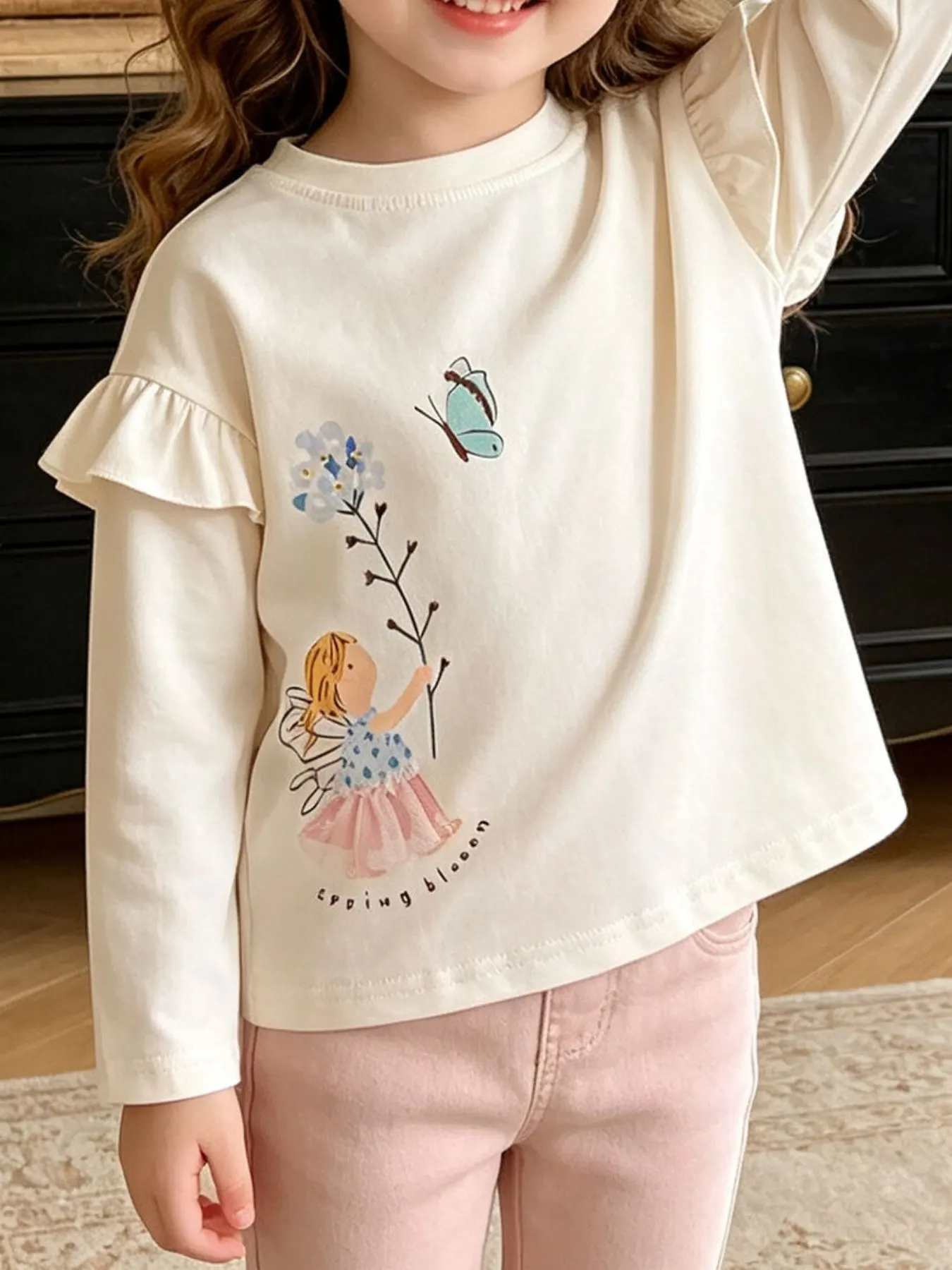 Children's Ruffle Long Sleeve Graphic T-Shirt