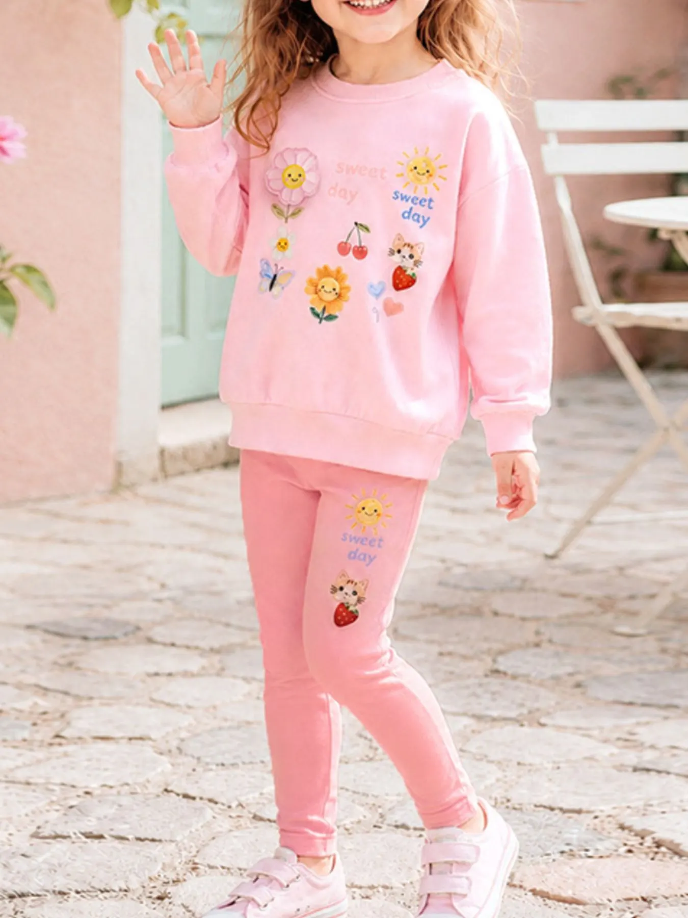 Children's Sweet Day Graphic Sweatshirt and Leggings Two-Piece Set