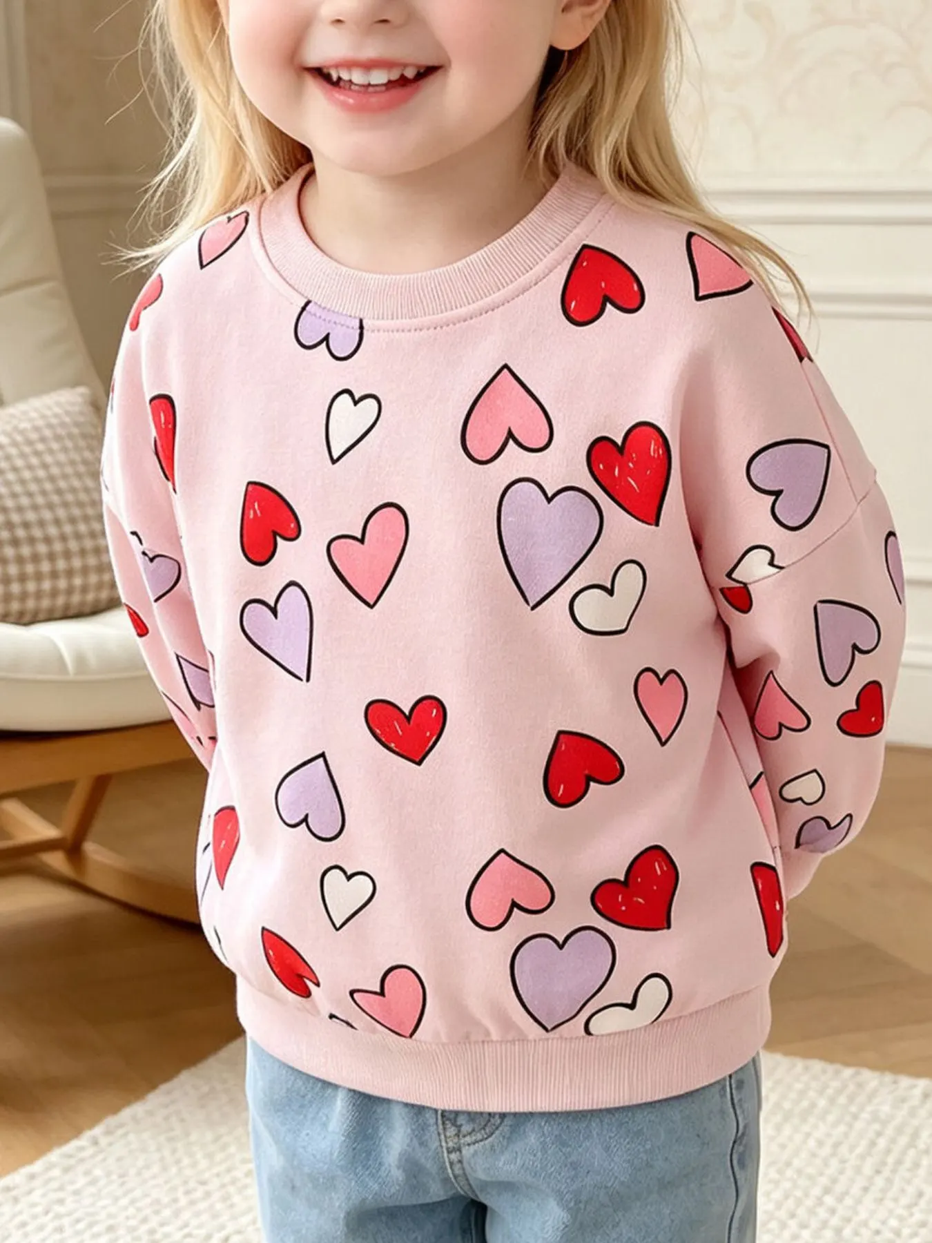 Children's Heart Print Crew Neck Sweatshirt
