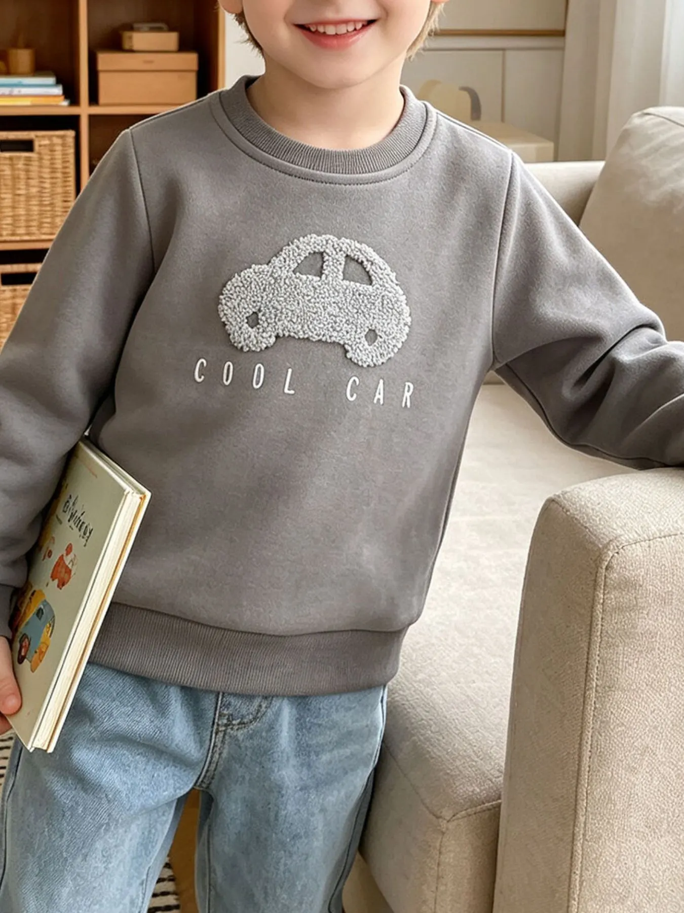 Children's Car Applique Crew Neck Sweatshirt